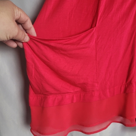 LOGO by Lori Goldstein Women's Hot Pink Cardigan Tunic Lace Trim Top Size M - Picture 3 of 9